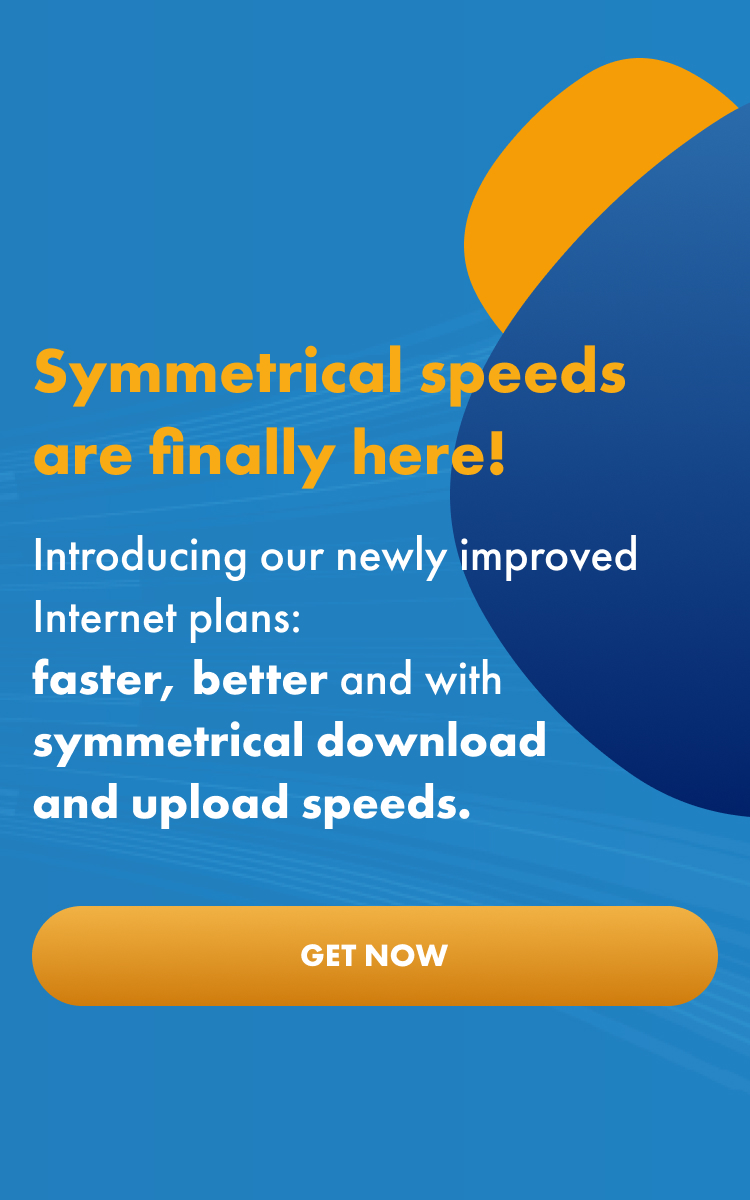 Mobile homepage banner for Flow Business Barbados highlighting symmetrical internet services for small businesses