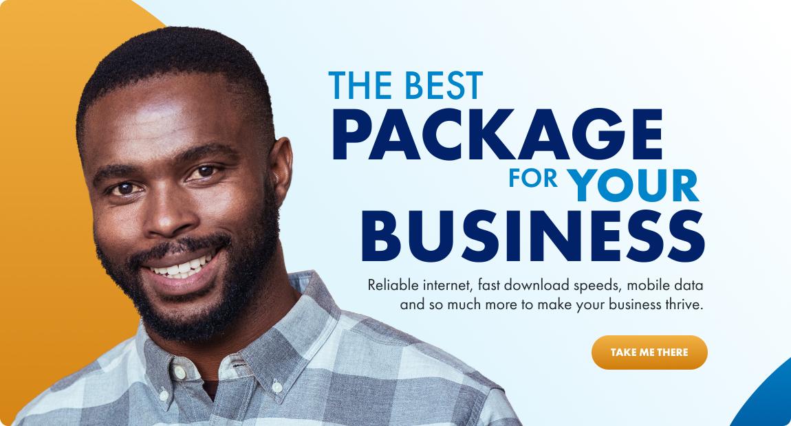 Desktop version of Flow Business homepage banner in Saint Kitts, highlighting telecom services for small and medium enterprises